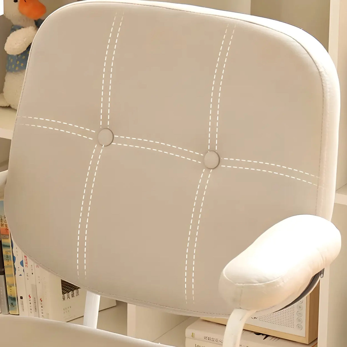 White Adjustable Modern Swivel Faux Leather Office Chair Image - 6