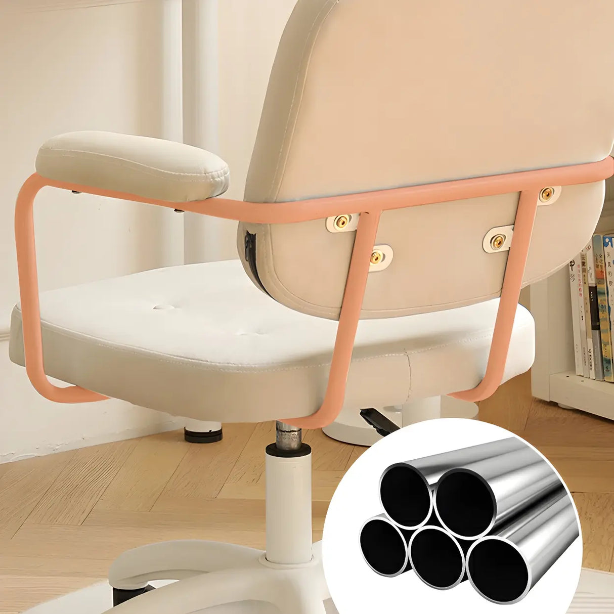 White Adjustable Modern Swivel Faux Leather Office Chair Image - 8