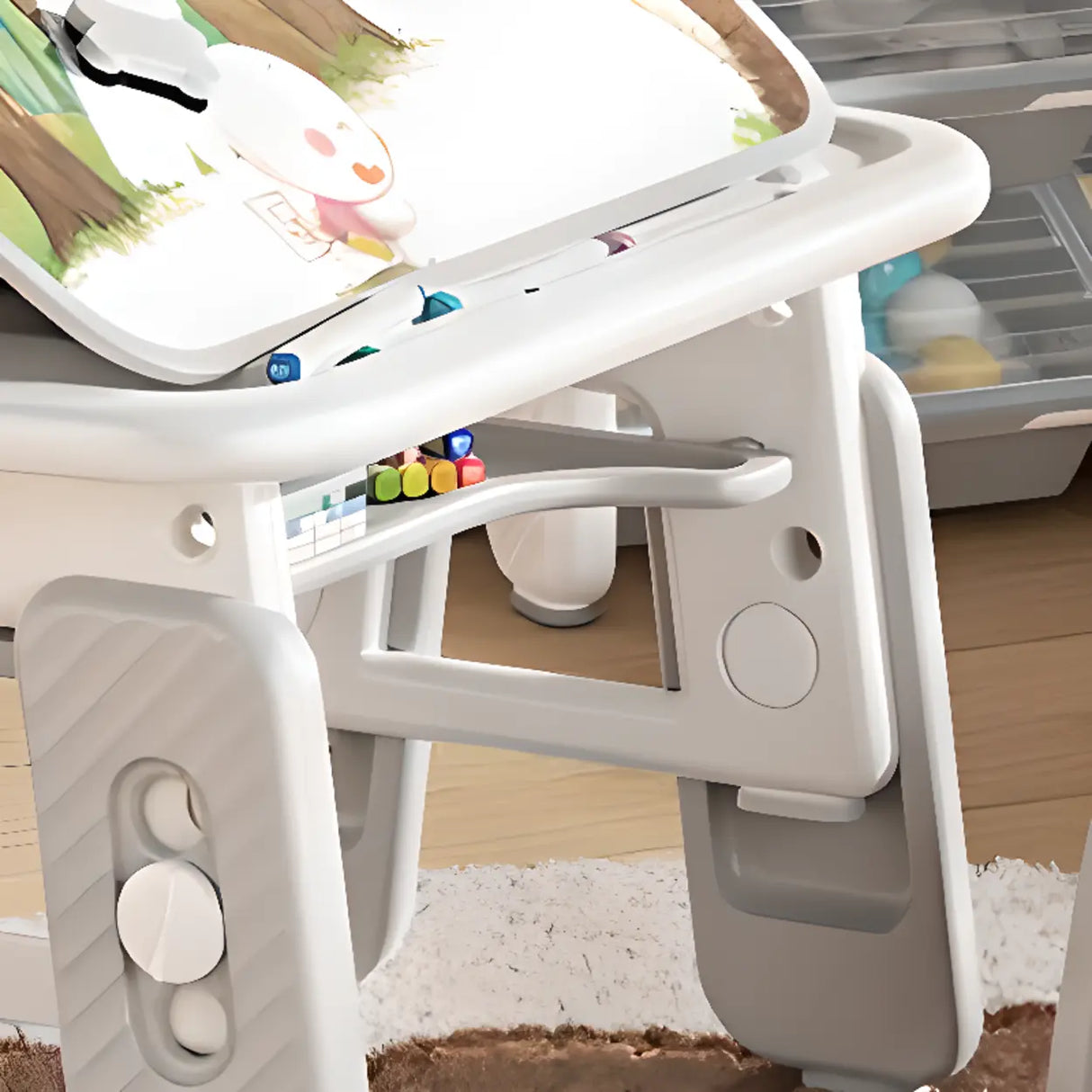 White Adjustable Toddler Desk Chair Set with Storage Image - 7