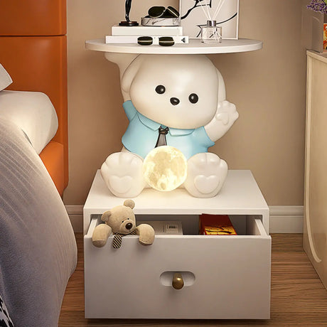 White Animal Resin Storage Kids Nightstand with Lights Image - 1