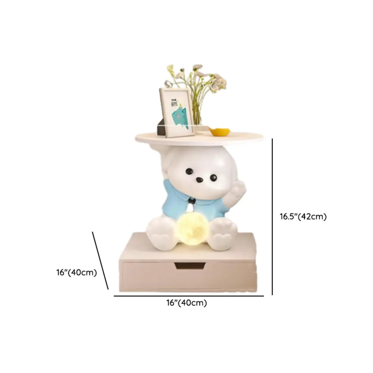 White Animal Resin Storage Kids Nightstand with Lights Image - 13