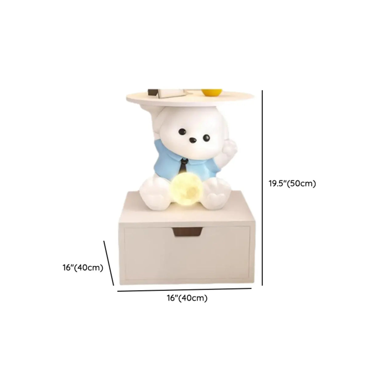 White Animal Resin Storage Kids Nightstand with Lights Image - 14