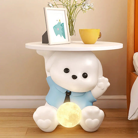 White Animal Resin Storage Kids Nightstand with Lights Image - 2