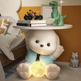 White Animal Resin Storage Kids Nightstand with Lights Image - 4