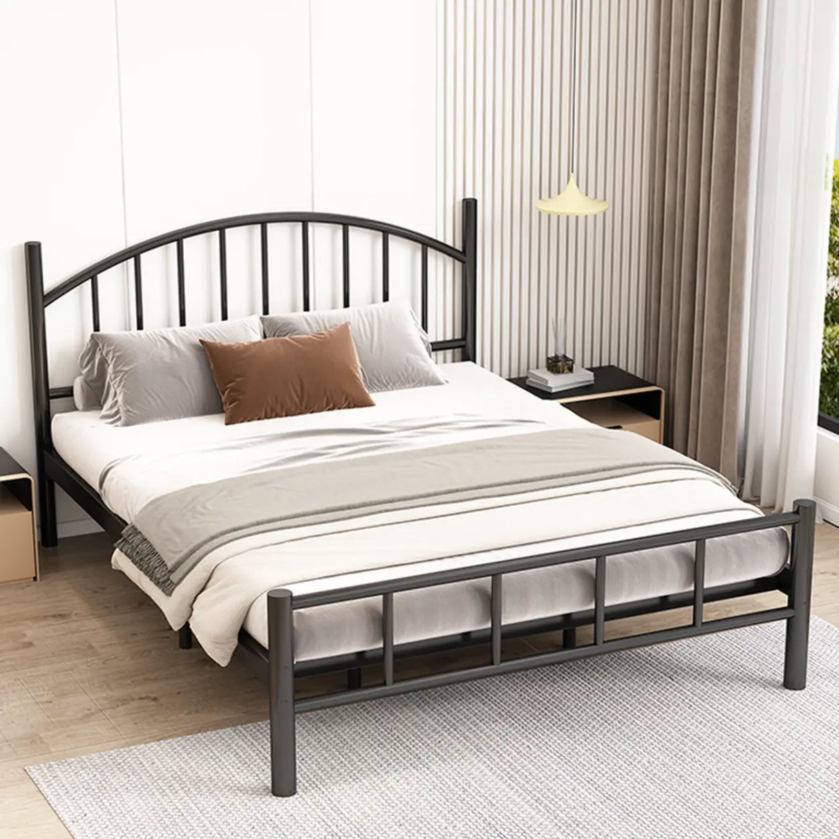 White Arched Alloy Frame Bed with Headboard and Footboard Image - 4