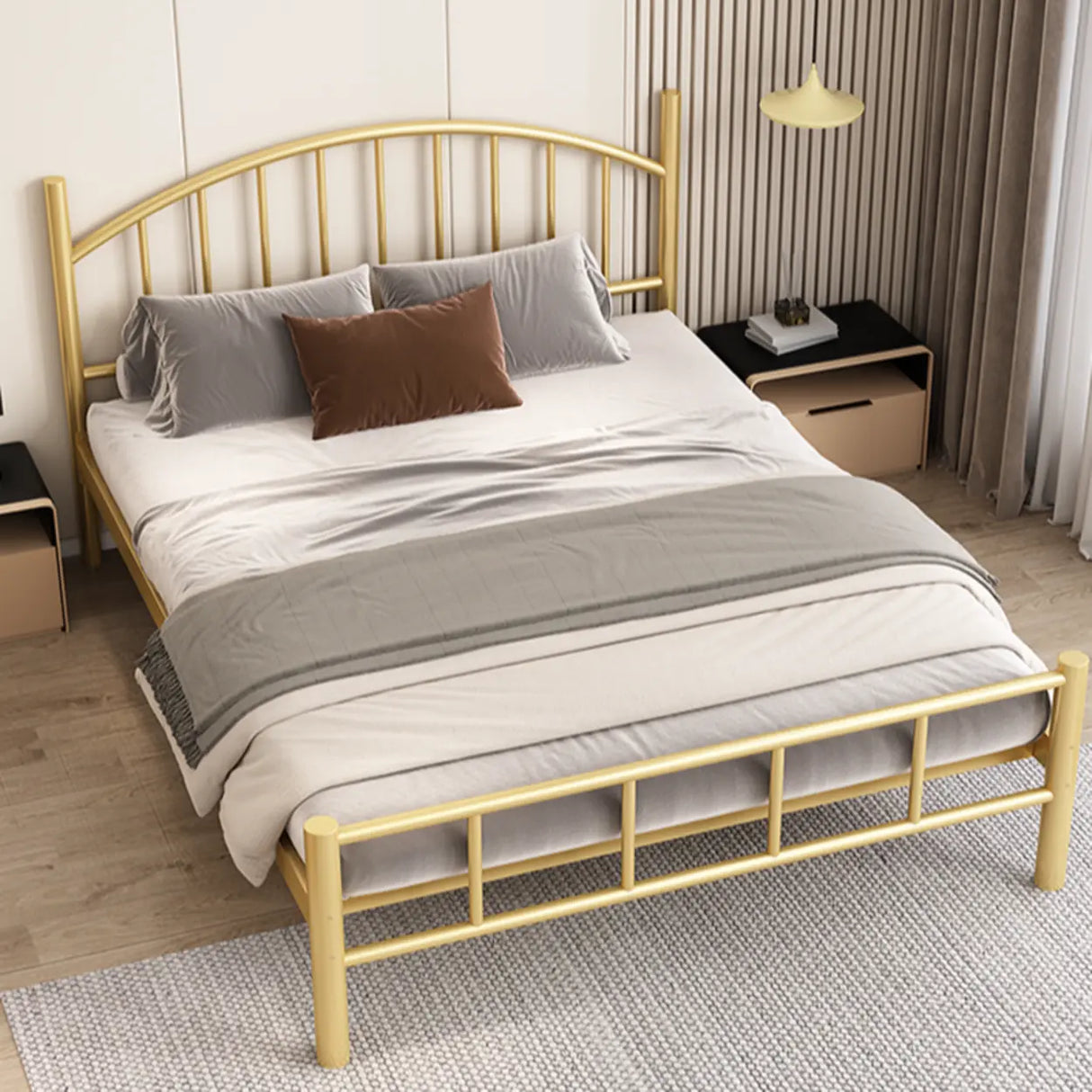White Arched Alloy Frame Bed with Headboard and Footboard Image - 8