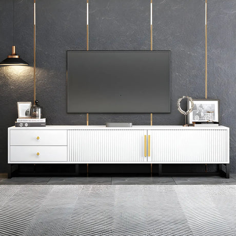 White Artificial Wood Enclosed Storage Drawers TV Stand Image - 2