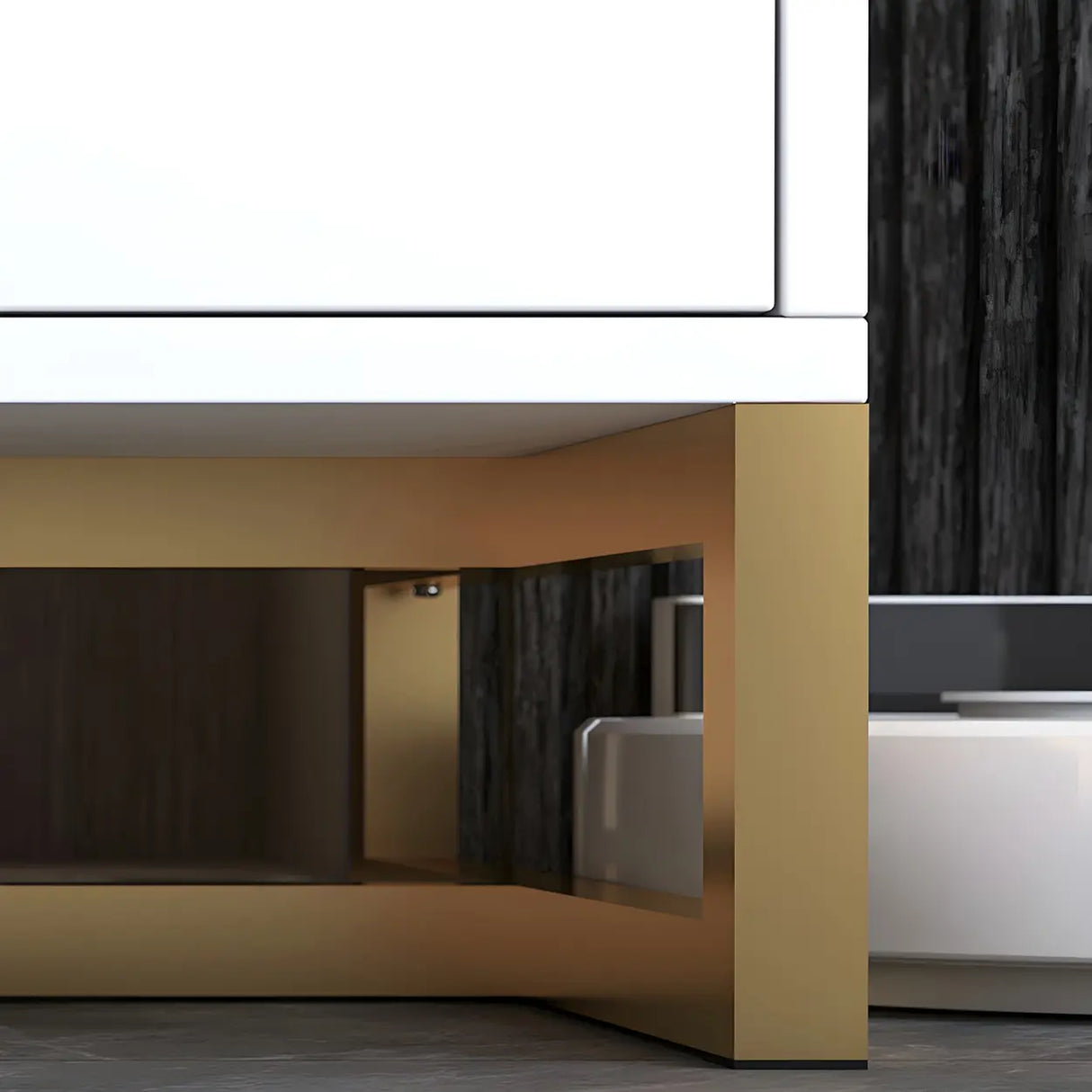 White Artificial Wood Enclosed Storage Drawers TV Stand Image - 9