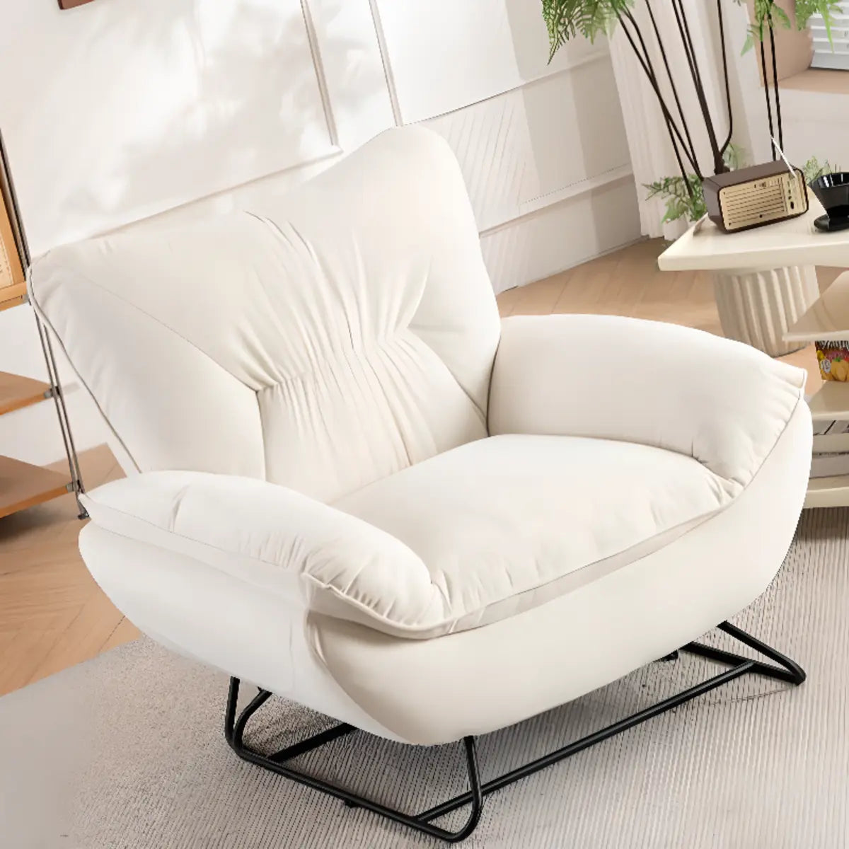 White Baby Fleece Tight Back Flared Arm Lounge Chair Image - 1
