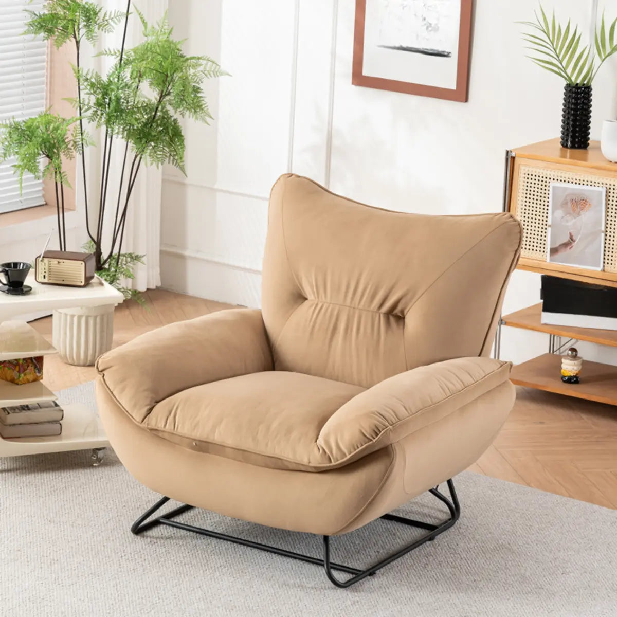 White Baby Fleece Tight Back Flared Arm Lounge Chair Image - 2