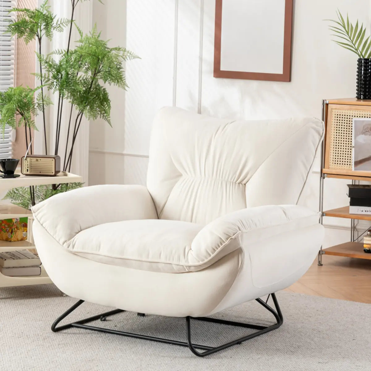 White Baby Fleece Tight Back Flared Arm Lounge Chair Image - 3