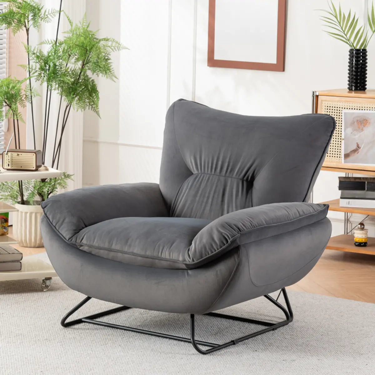 White Baby Fleece Tight Back Flared Arm Lounge Chair Image - 4