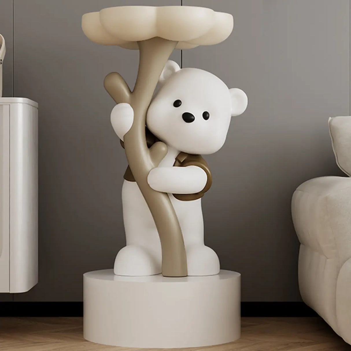 White Bear Tip Resistant Resin Kids Nightstand Table Image - 13
