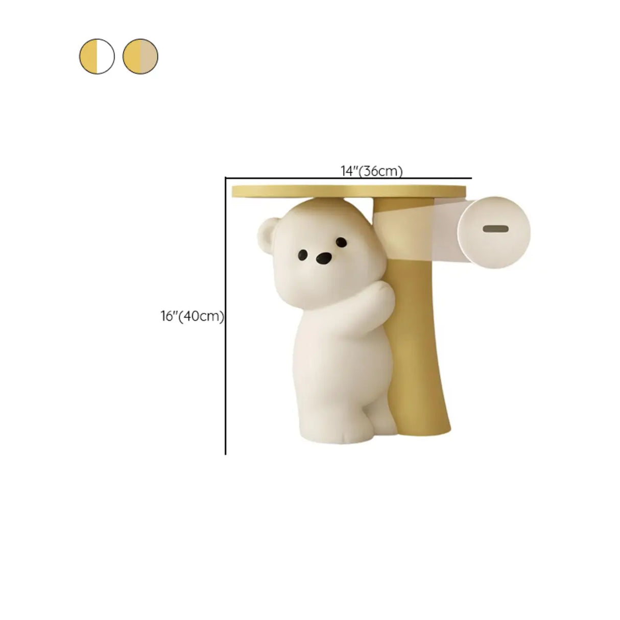 White Bear Tip Resistant Resin Kids Nightstand Table 