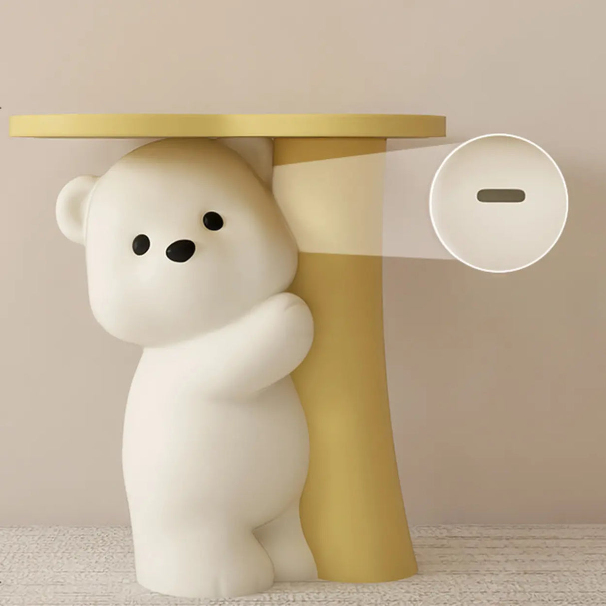 White Bear Tip Resistant Resin Kids Nightstand Table Image - 2