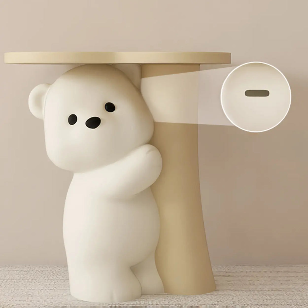 White Bear Tip Resistant Resin Kids Nightstand Table Image - 3