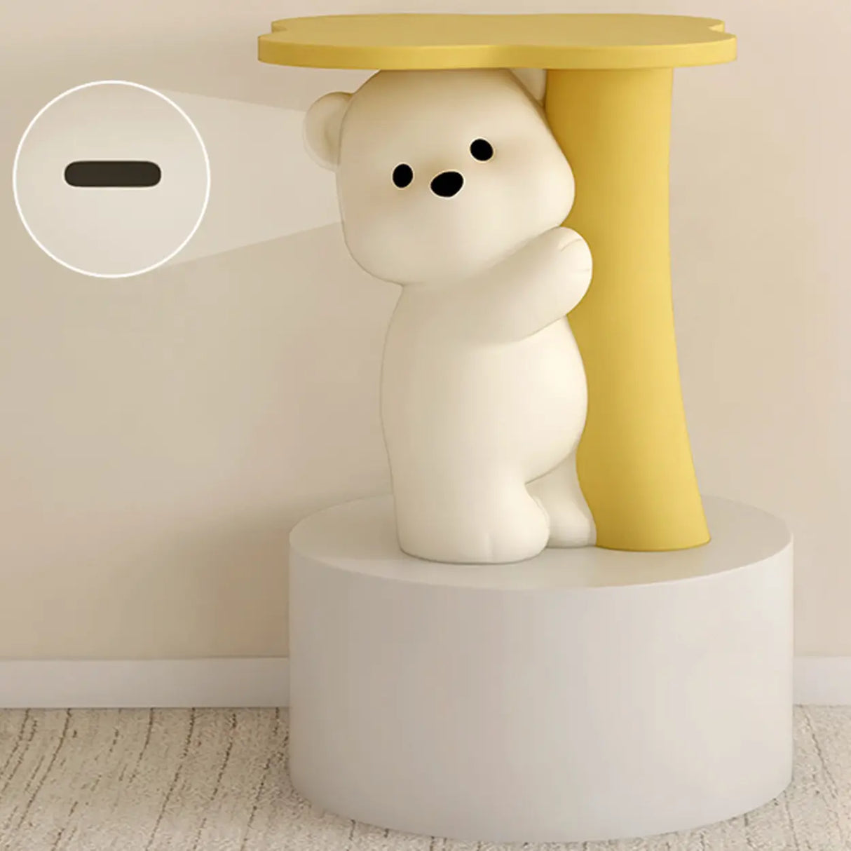 White Bear Tip Resistant Resin Kids Nightstand Table Image - 5
