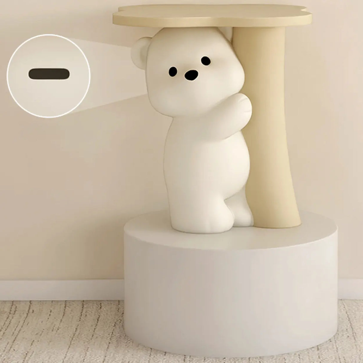 White Bear Tip Resistant Resin Kids Nightstand Table Image - 7