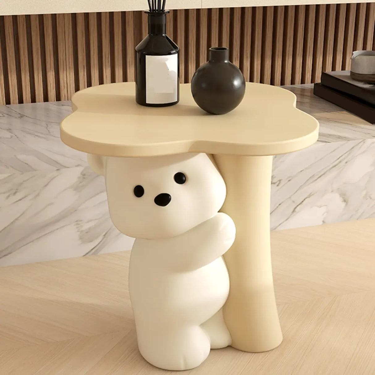White Bear Tip Resistant Resin Kids Nightstand Table Image - 8