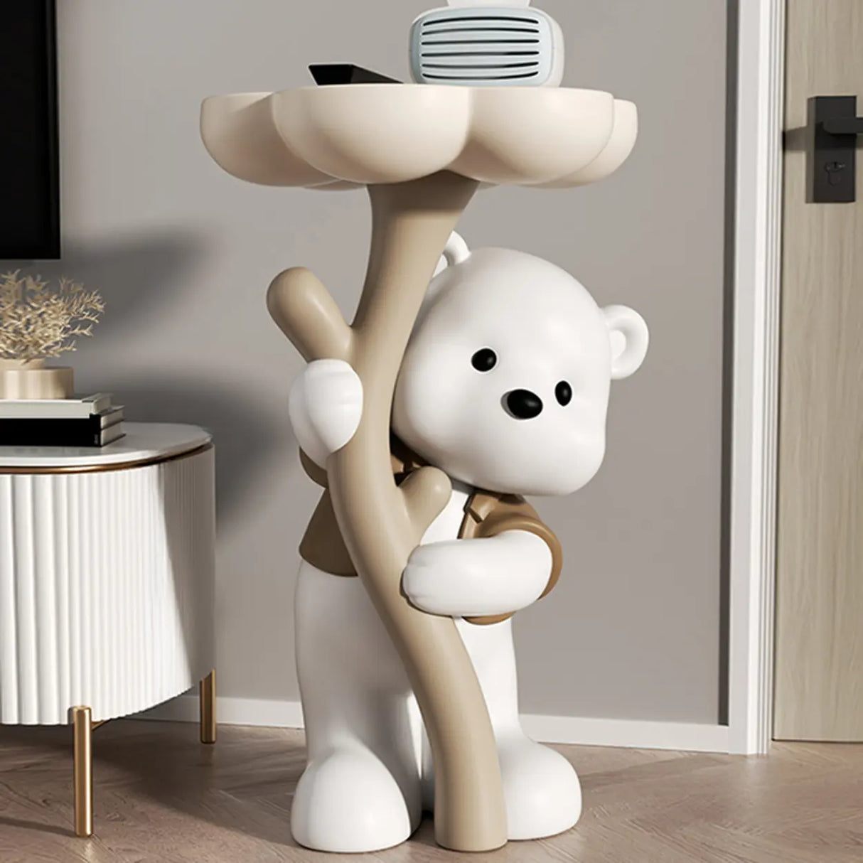 White Bear Tip Resistant Resin Kids Nightstand Table Image - 9