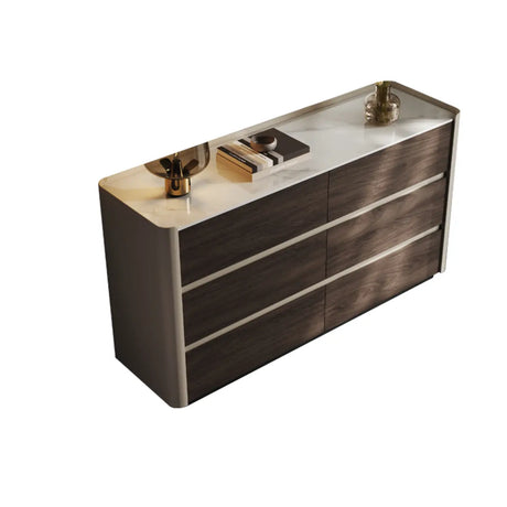 White-Beige Wood Six Drawers Double Dresser for Bedroom Image - 2