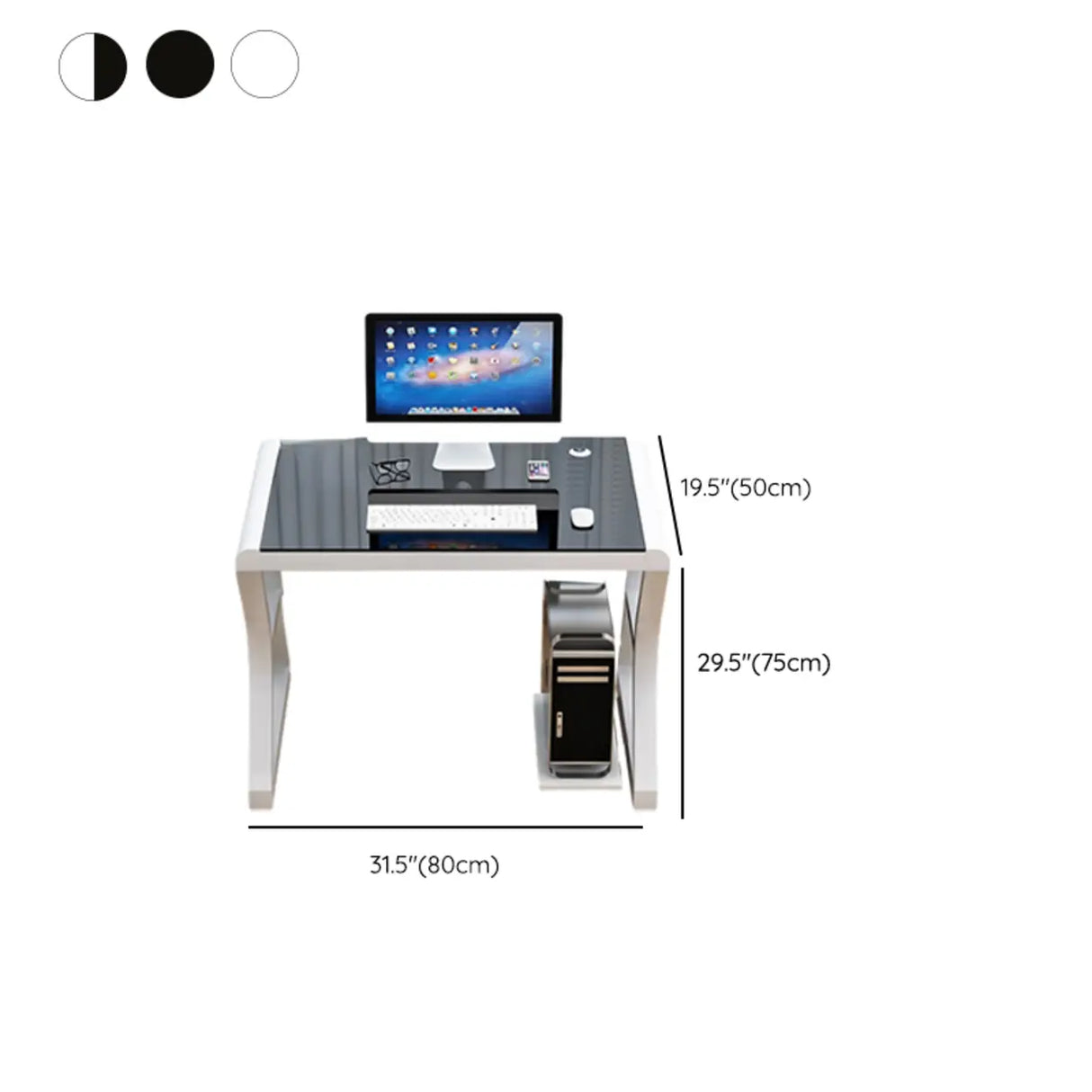 White-Black Glass Top Storage Sledge Computer Desk 