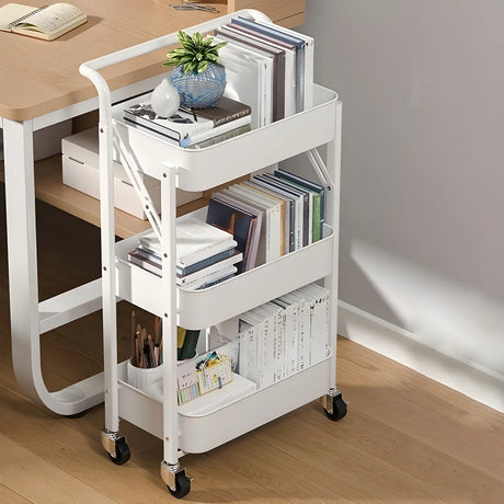 White Casual Mobile Vertical Sliding Storage Bookcase Image - 1