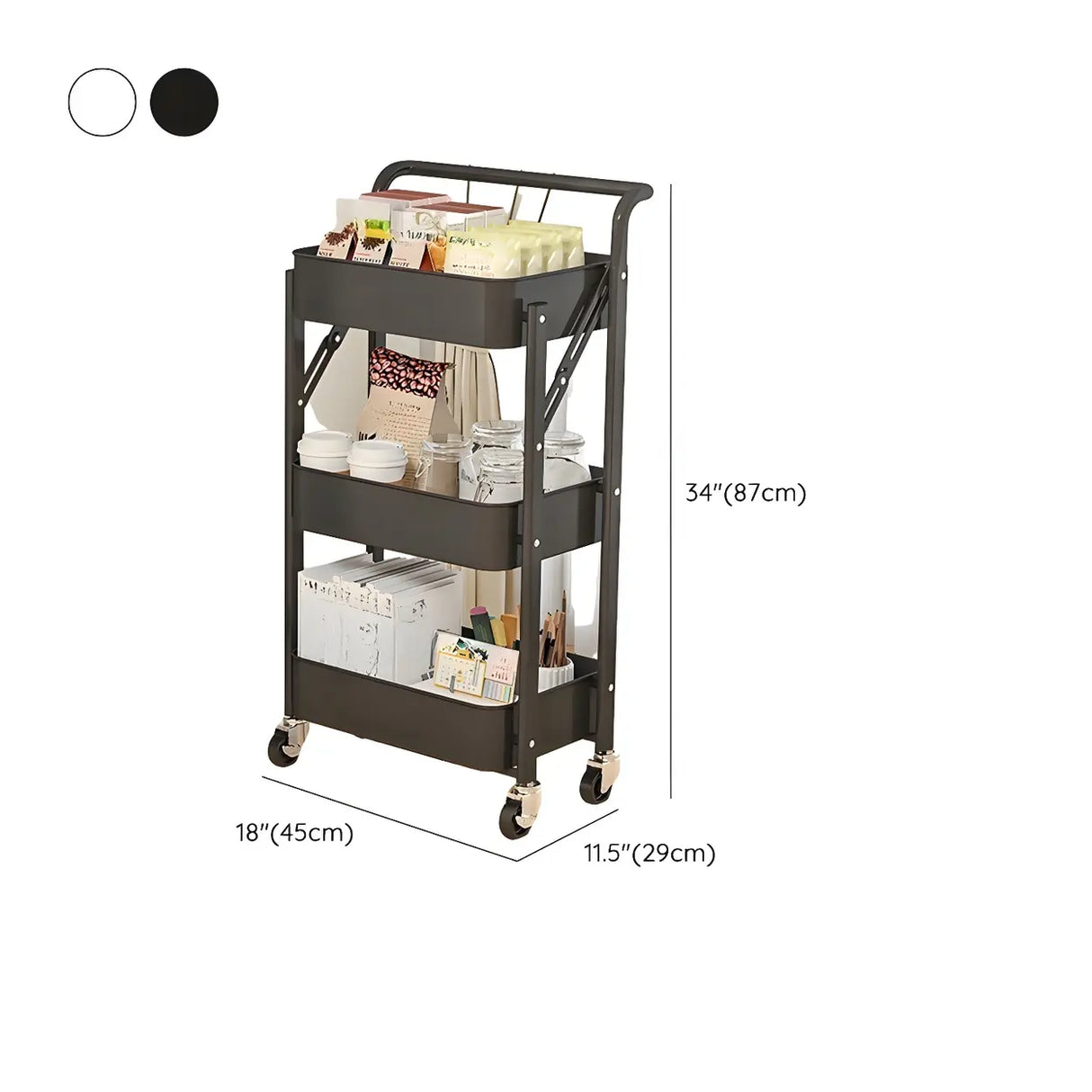 White Casual Mobile Vertical Sliding Storage Bookcase 
