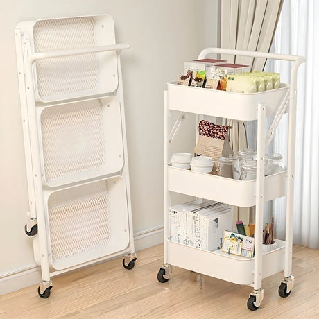 White Casual Mobile Vertical Sliding Storage Bookcase Image - 2