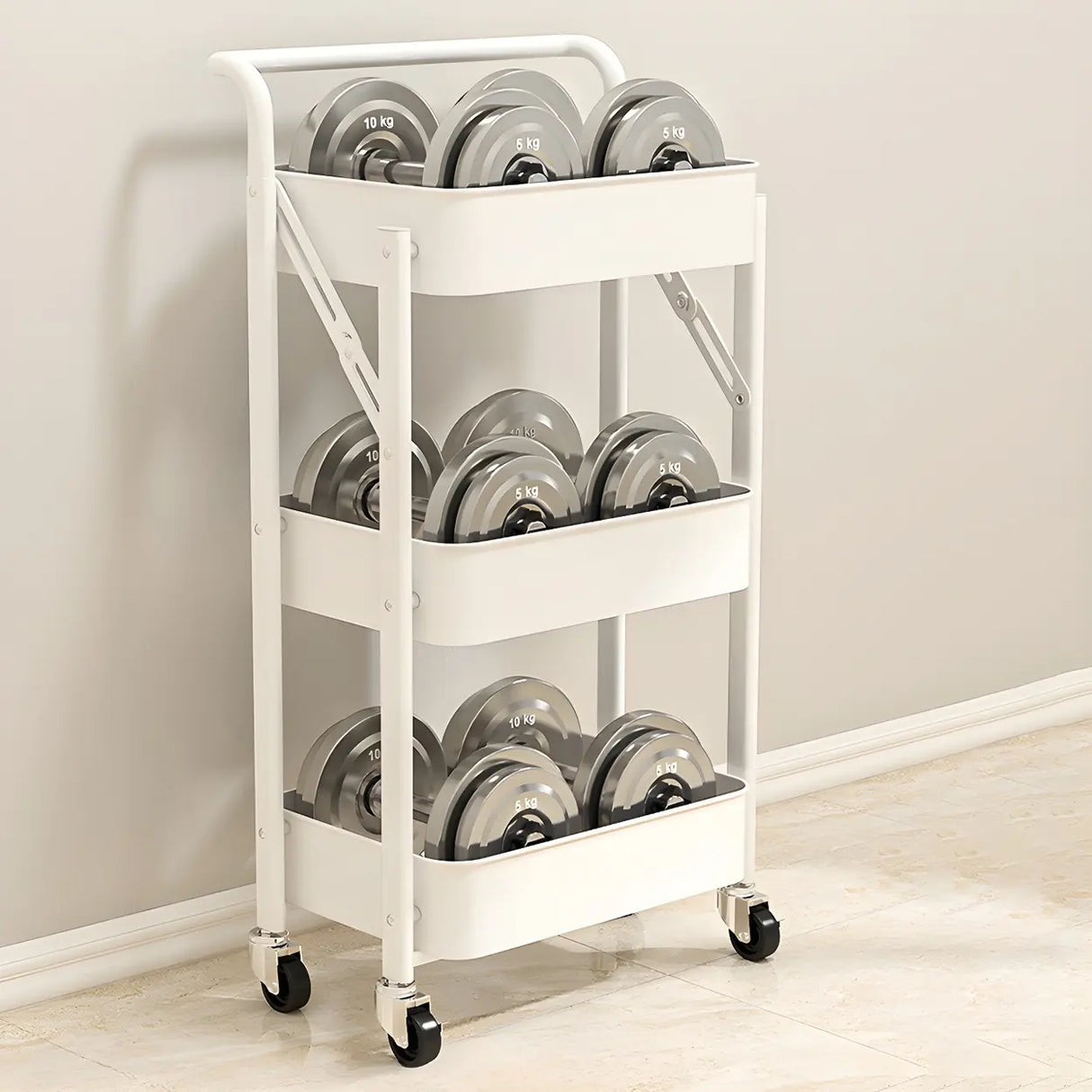 White Casual Mobile Vertical Sliding Storage Bookcase Image - 4