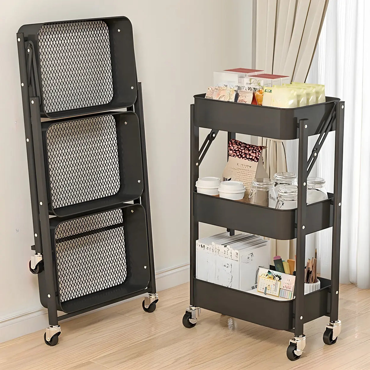 White Casual Mobile Vertical Sliding Storage Bookcase Image - 7