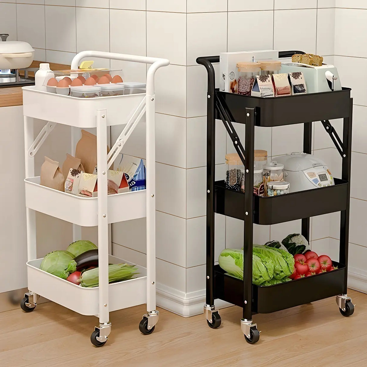 White Casual Mobile Vertical Sliding Storage Bookcase Image - 8
