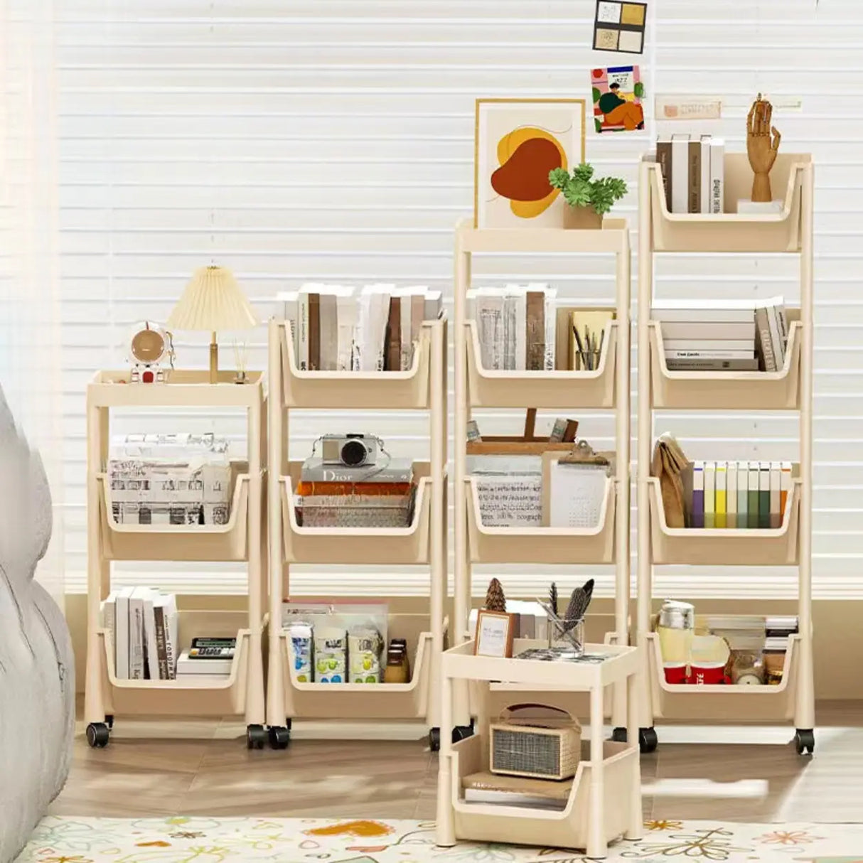 White Casual Open Vertical Sliding Organizer Bookcase Image - 4