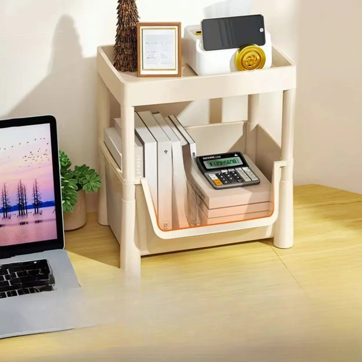White Casual Open Vertical Sliding Organizer Bookcase Image - 8