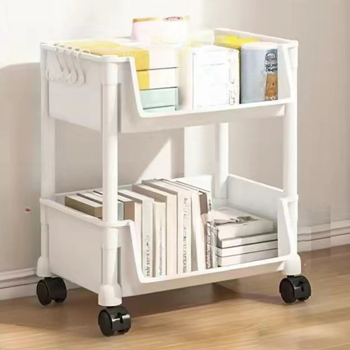 White Casual Open Vertical Sliding Organizer Bookcase Image - 9