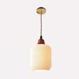 White Ceramic Ribbed Pendant Light Adjustable Height Image - 5