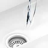 White Ceramic Stripe Kitchen Sink with Basket Strainer Image - 10