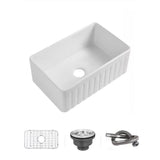 White Ceramic Stripe Kitchen Sink with Basket Strainer Image - 19