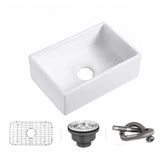 White Ceramic Stripe Kitchen Sink with Basket Strainer Image - 2