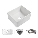 White Ceramic Stripe Kitchen Sink with Basket Strainer Image - 5