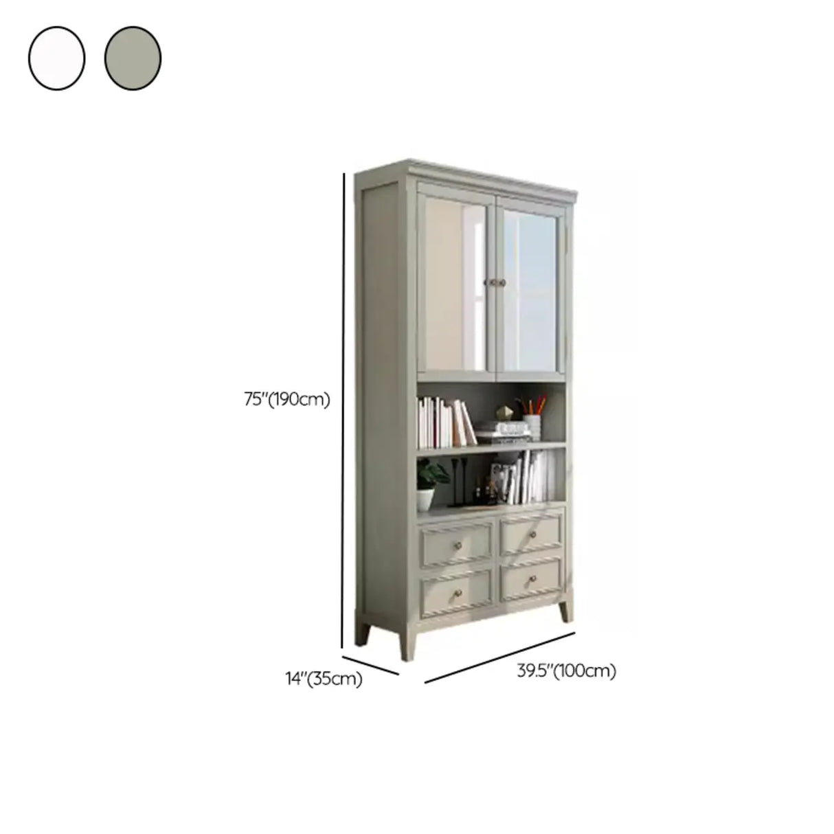 White Classic Closed Glass Doors Storage Bookcases Image - 10