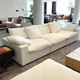 White Cotton Linen Removable Cushion Square Arm Sofa Image - 1