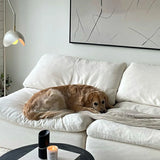 White Cotton Linen Removable Cushion Square Arm Sofa Image - 12