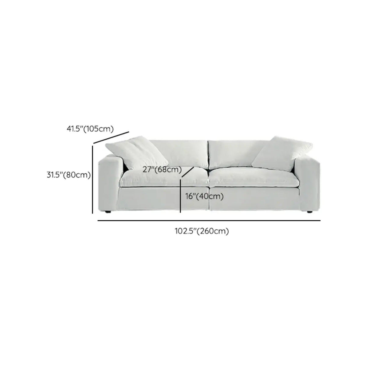 White Cotton Linen Removable Cushion Square Arm Sofa Image - 19