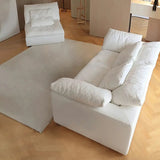White Cotton Linen Removable Cushion Square Arm Sofa Image - 3