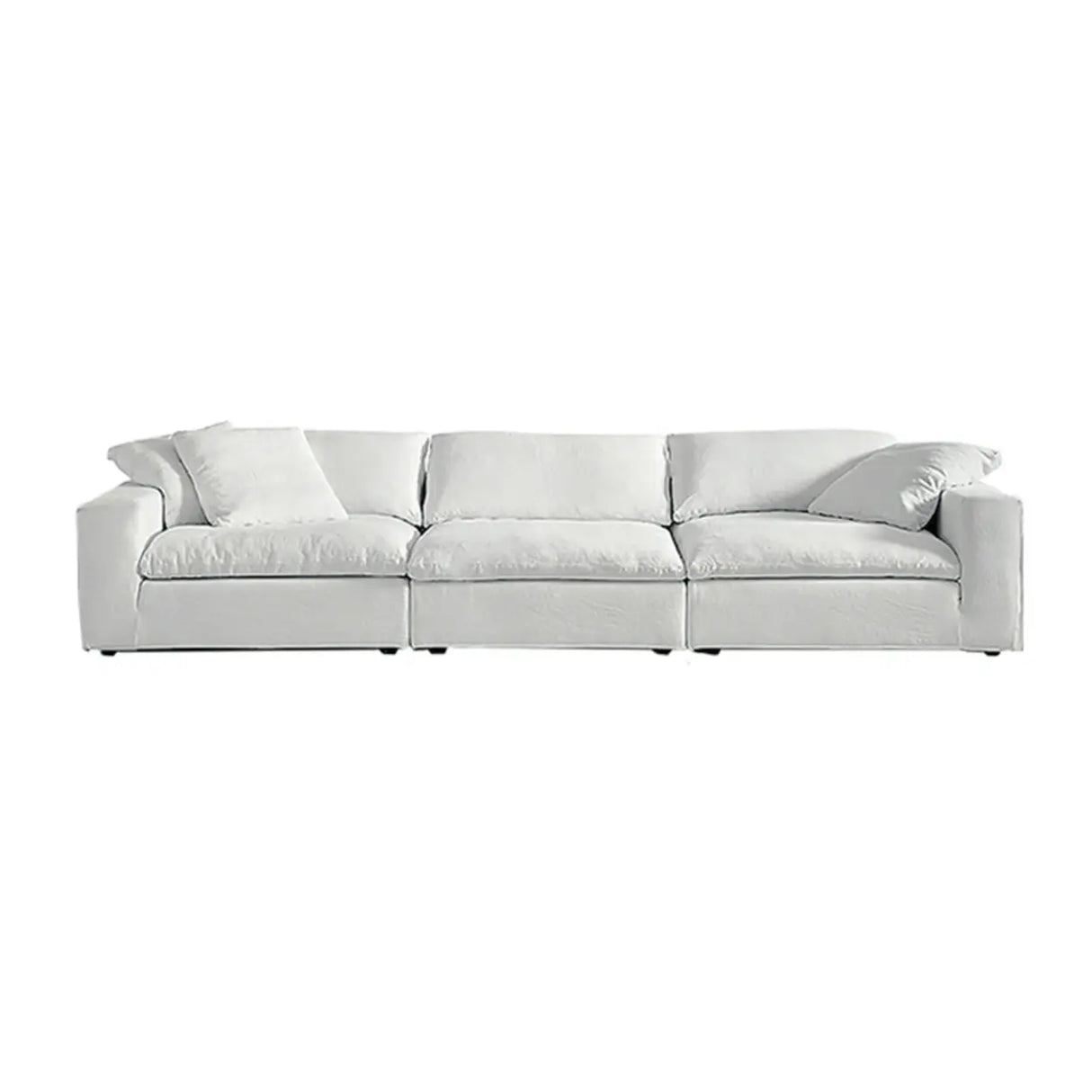 White Cotton Linen Removable Cushion Square Arm Sofa Image - 4