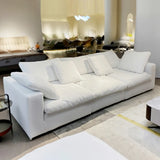 White Cotton Linen Removable Cushion Square Arm Sofa Image - 6
