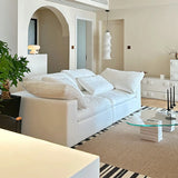 White Cotton Linen Removable Cushion Square Arm Sofa Image - 8