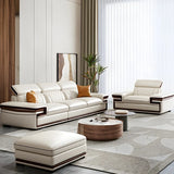 White Cow Leather Sewn Pillow Back Latex Fill Sofa Image - 1