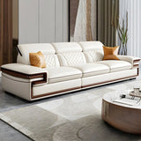 White Cow Leather Sewn Pillow Back Latex Fill Sofa Image - 10